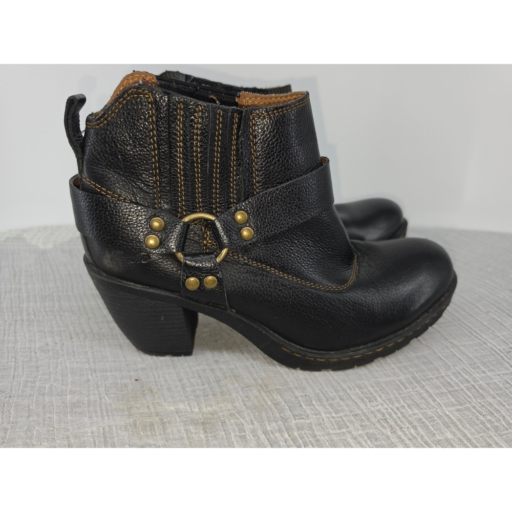 Bolo by Born Womens Black Leather Harness Ankle Boots J06103 Size 8.5